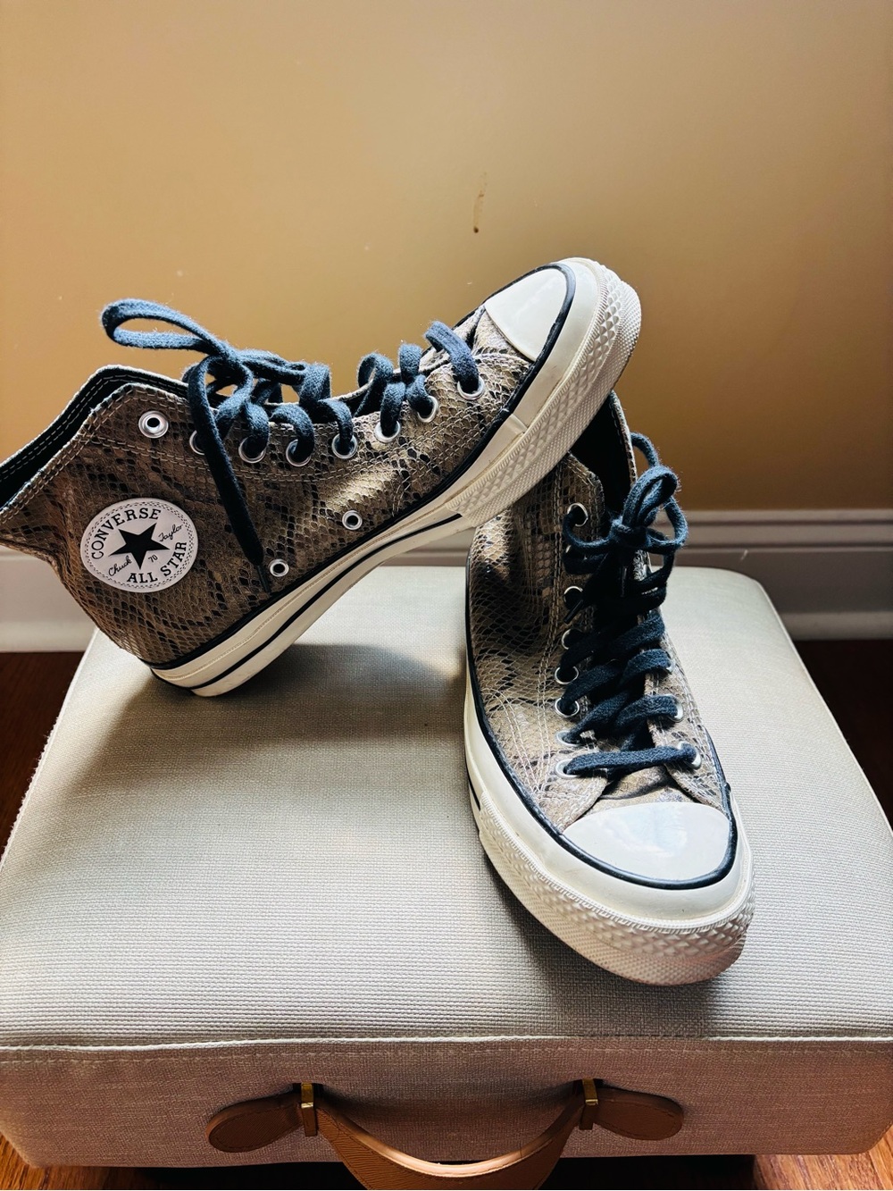 Converse High Top Sneakers in Metallic Taupe with Black Laces